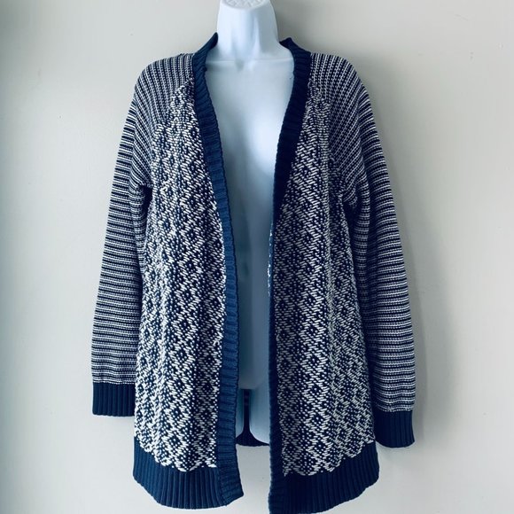 GAP long white and navy knit cardigan size L - Picture 1 of 10